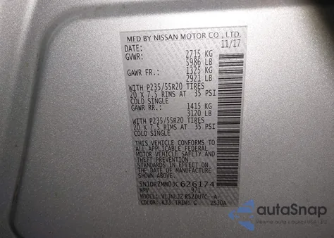 2018 Nissan Pathfinder Platinum из США, поврежденный, VIN 5N1DR2MM0JC626174